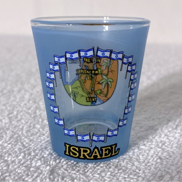 Vintage Israel Blue Frosted Glass Shot Glass Souvenir - Picture 2 of 7